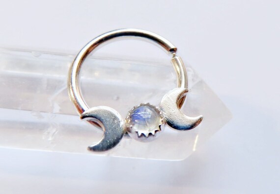 Moon Phases Septum Ring Moonstone Septum Ring Sterling Silver