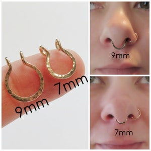 faux septum ring in gold filled with labradorite stone, adjustable fake nose hoop, no piercing needed clip on septum ring, snug or loose image 3