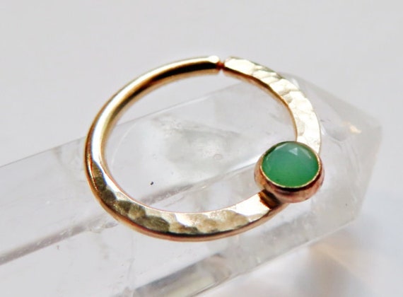 gold chrysoprase septum ring, gold filled septum ring, 8mm gold septum ring, 10mm gold septum hoop, 20 gauge opal septum ring, 16 gauge ring