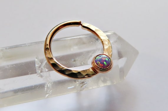 puple opal daith ring, gold filled daith piercing, daith hoop, opal daith jewelry, 18 gauge daith ring, 20 gauge daith ring