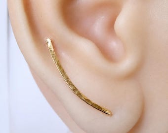 hammered ear climber earrings in gold filled, ear crawlers, gold ear cuff earrings, single or pair ear climber available in sterling silver