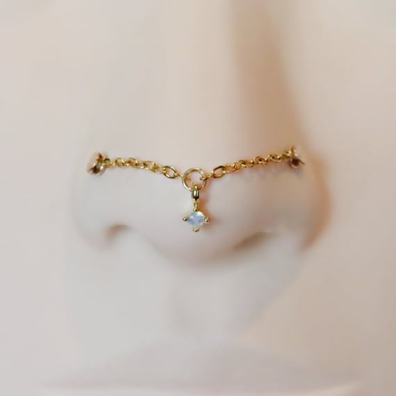 gold filled nose chain with opal, 14k gold filled nose chain for double piercing, custom measurement nose chain, nose ring connector