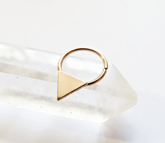 gold filled triangle septum ring, gold septum jewelry, gold geometric septum piercing, 18 gauge piercing, 16 gauge, 20 gauge, 22 gauge