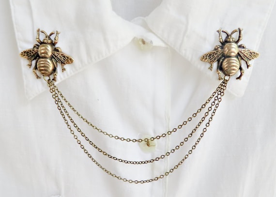 Brass Bee Collar Pins Collar Chain 