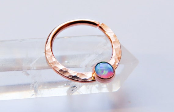 blue opal septum ring rose gold filled, rose gold septum hoop, 8mm septum ring, 10mm septum ring, 20 gauge septum ring, blue opal nose ring