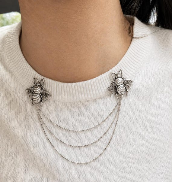 cardigan pins, sweater pins, cardigan clips, sweater clips, sweater guards, sweater clasps, sweater guard clips, sweater chains, bee pins