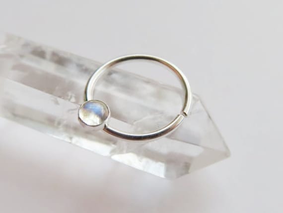 moonstone septum ring sterling silver, simple septum hoop, septum piercing in 16 gauge, 18 gauge, 20 gauge, septum diameter 8mm, 9mm, 10mm