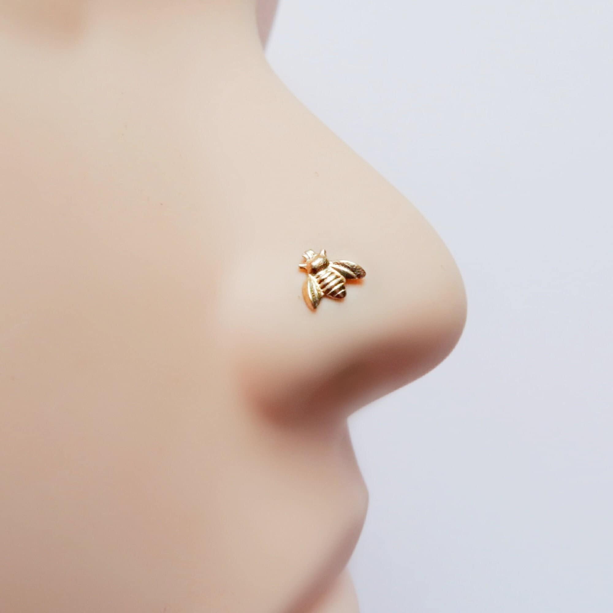 Bee Nose Ring 14k Gold Filled Small L Shape Honey Bee Nose Stud