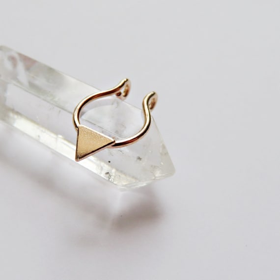fake triangle septum ring in gold filled, faux nose hoop, no piercing required septum jewelry, adjustable and available in snug or loose