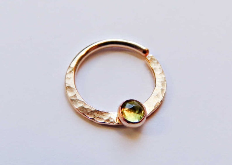 gold peridot septum ring, gold filled septum ring, 8mm gold septum ring, 10mm gold septum ring, 20 gauge opal septum ring, 16 gauge septum image 2