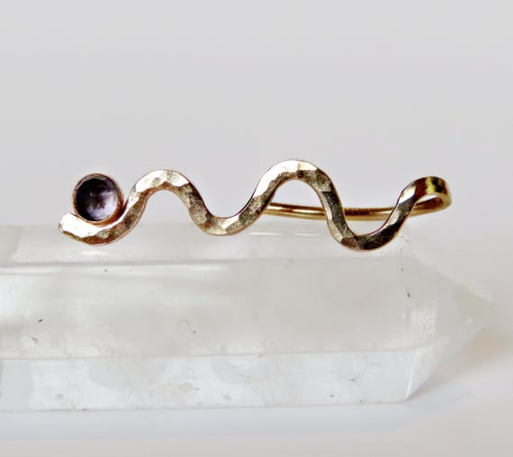 Ear climber earrings with iolite in gold filled, wavy hammered ear crawlers single or pair also available in sterling silver
