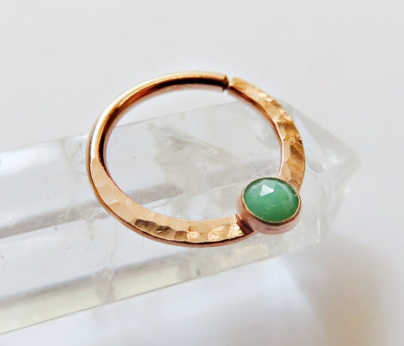 chrysoprase septum ring rose gold filled, hammered septum hoop, 8mm gold septum ring, 10mm gold septum hoop, 20 gauge septum ring, 16 gauge