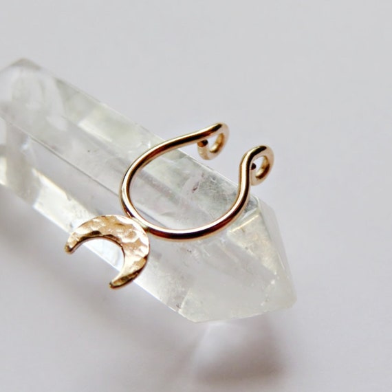 gold moon faux septum ring, fake septum piercing in gold filled, gold filled moon clip on septum hoop no piercing required, moon jewelry