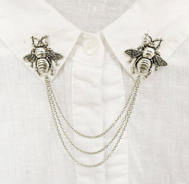 Bee collar pins, collar chain, collar brooch, lapel pin, bee pin, bee brooch 