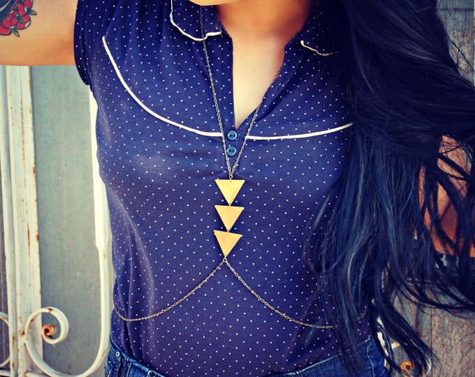 Triangle Body Chain in Antique Brass Chevron Necklace Etsy