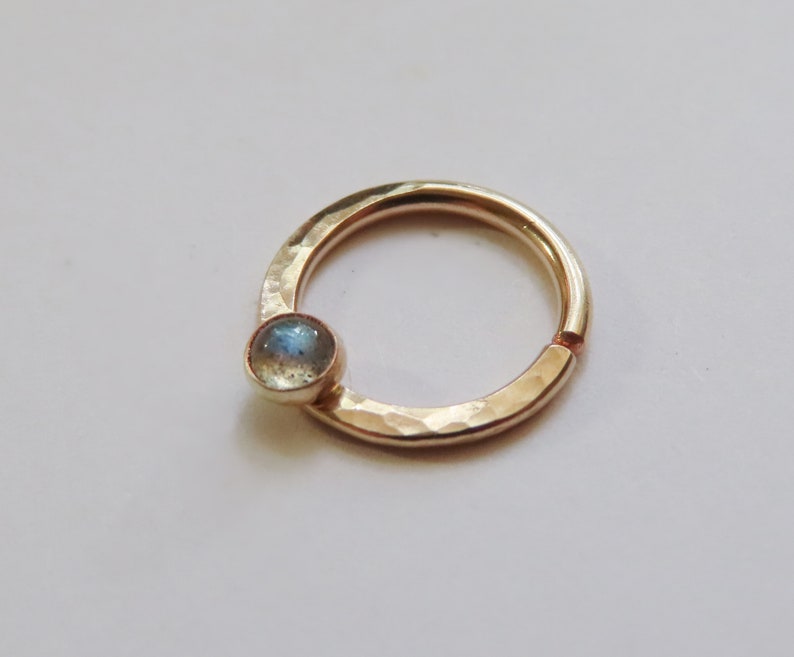 septum ring in gold filled with labradorite, hammered septum jewelry, nose ring hoop, septum piercing, gold nose jewelry, unique septum ring image 2