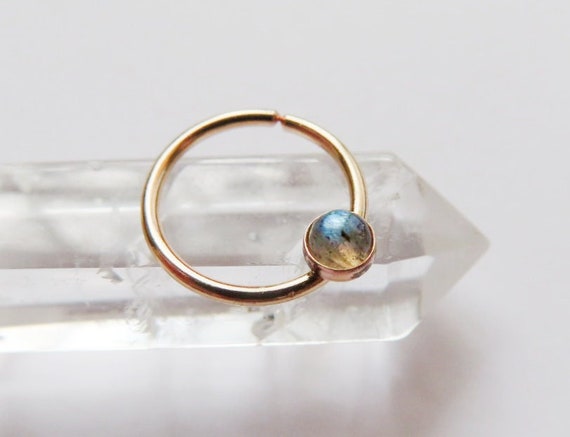 gold filled septum ring in labradorite, simple septum hoop, gold septum piercing in 16 gauge, 18 gauge, 20 gauge, septum diameter 8mm, 9mm