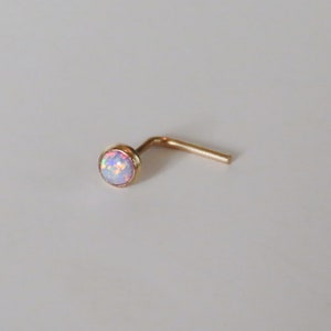 purple opal nose stud 14k gold filled, small L shape gemstone nose stud in gold filled, 6mm long minimalist nose stud with purple opal image 2