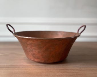 Ciotola vintage in rame con manici • Grande bacinella in rame martellato • Decorazione rustica per la cucina • Vaso messicano in rame • Ciotola da portata di grande effetto