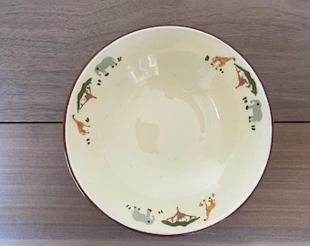 Bol de cerámica española pintado a mano / Animales de safari, elefantes, jirafas / Cerámica artesanal vintage