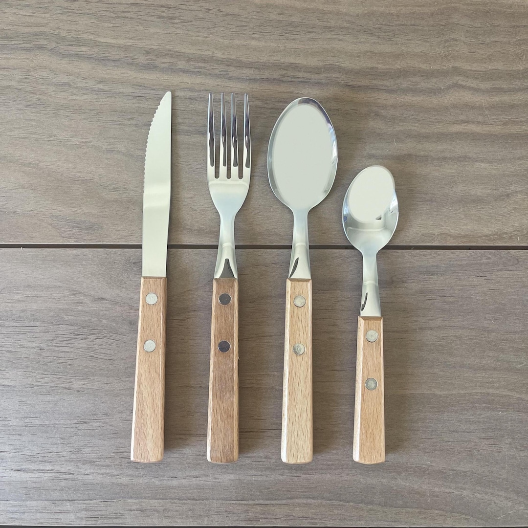 Stainless Steel Flatware Set With Wood Handles | Modern Rustic Cutlery ...