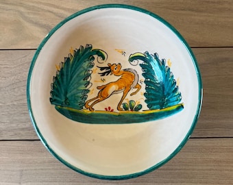 Ciotola vintage in ceramica spagnola con motivo di cervo dipinto a mano