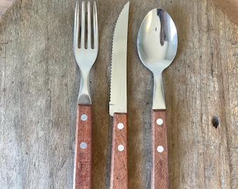 Wood Handle Flatware Set – Stainless Steel Cutlery, Picnic & Everyday Dining Set (Fork, Knife, Spoon)