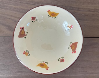 Bol de cerámica española pintado a mano / Vajilla de cerámica rústica con motivo de gallina