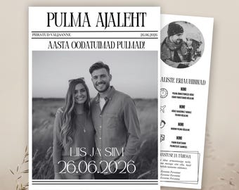 Pulma ajaleht A4, Pulma leht, Prinditav fail, Eesti keeles, Abielu, Pulm, Muudetav Canva Template, Periódico de bodas en estonio, A4