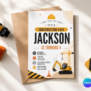 Construction Birthday Invitation: Editable Canva Template (Digital Download)
