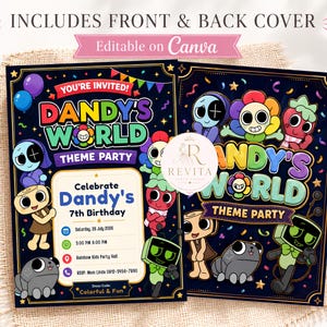 Dandys World Birthday Invitation, Editable Canva Template, Boys Theme Party Invite, Colorful Kids Printable Digital Download