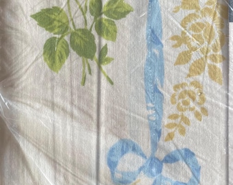 Lençol de cima vintage JCPenney Floral Azul Claro Federal, Percal, sem necessidade de passar, NUNCA ABERTO