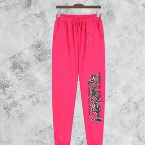 Chándal SP5der negro y rosa / Conjunto de sudadera con capucha y pantalón deportivo para hombre y mujer, estilo streetwear / imagen 8