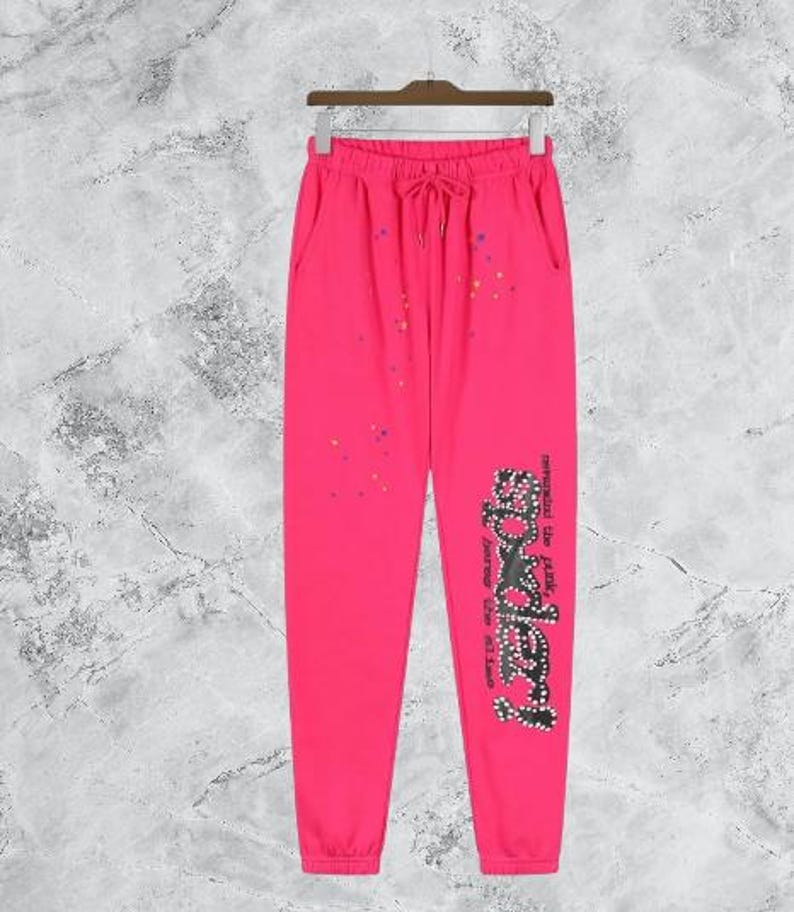Chándal SP5der negro y rosa / Conjunto de sudadera con capucha y pantalón deportivo para hombre y mujer, estilo streetwear / imagen 8