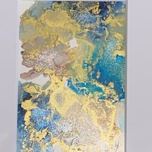 Gold Painting/Pink Art/Blue Alcohol Ink Art/Blue and Gold Art/GoldPainting