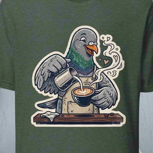 Barista Pigeon T-Shirt | Amusing Coffee Lover Gift | Cafe Worker Latte Art Novelty Top