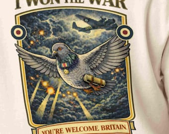 Pigeon War boxy Tee | I Won The War Shirt, Funny Military Bird Design, Retro Poster Style, animal meme, vintage style, back print