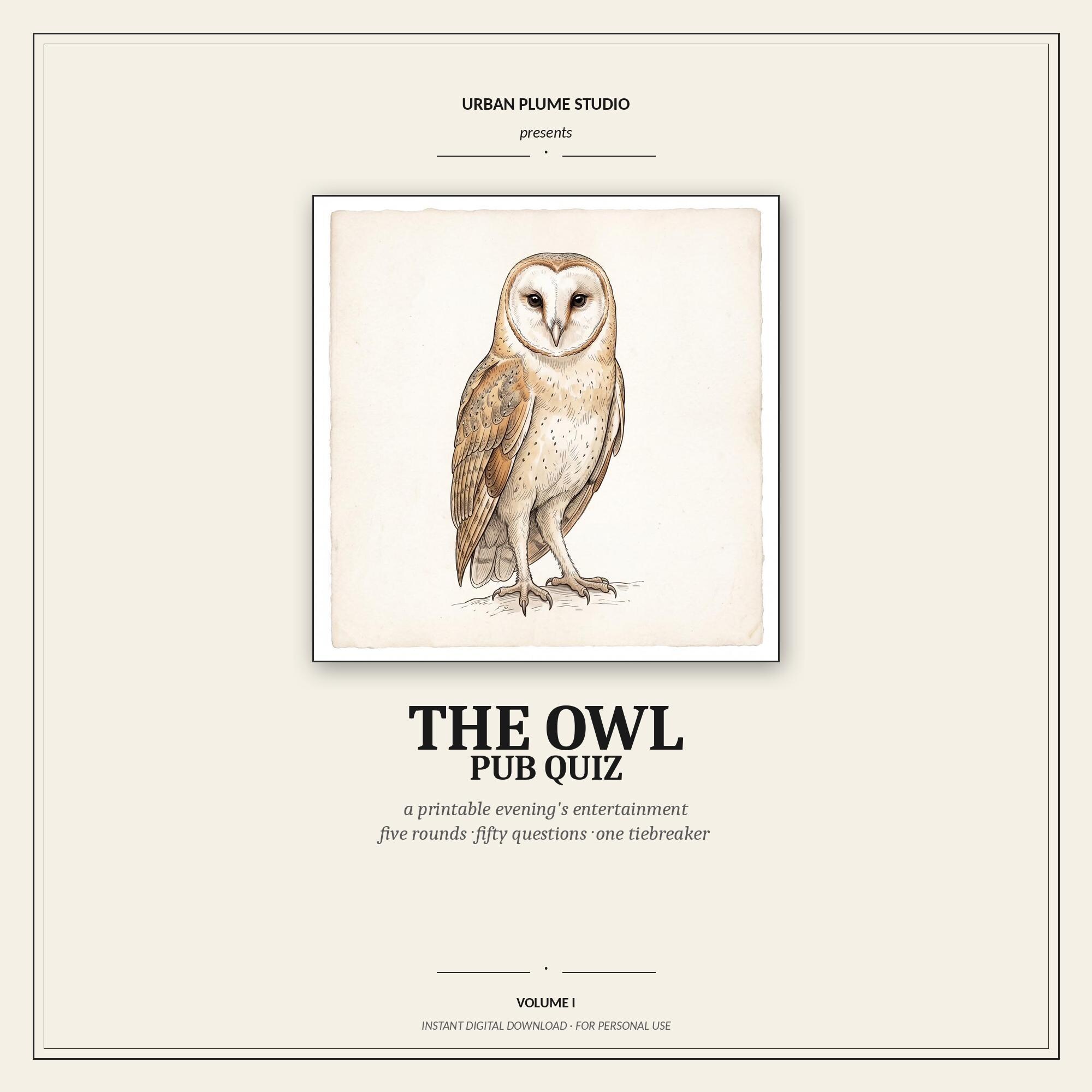Owl Pub Quiz, Printable Bird Trivia, Owl Lover Gift, Pub Quiz Printable ...