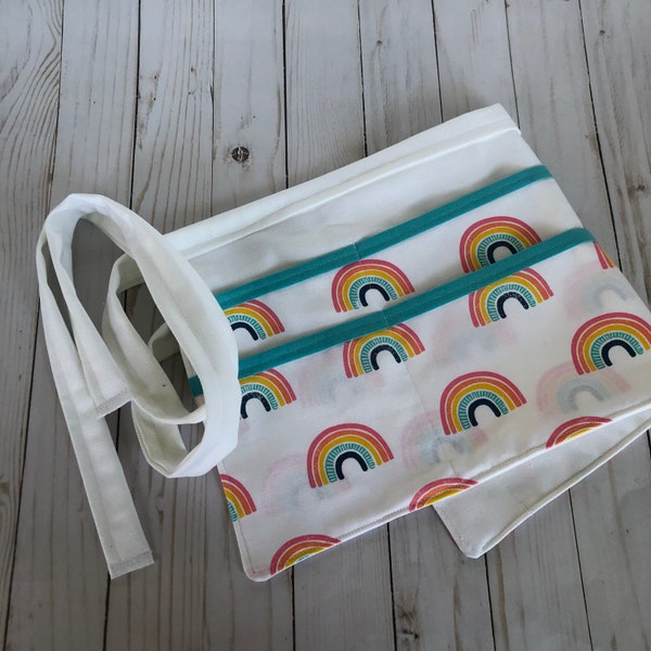 Bright Rainbow teacher apron, Rainbow apron, Utility Apron, Preschool Teacher apron, Craft fair apron, Rainbow Gardening apron, Vendor Apron