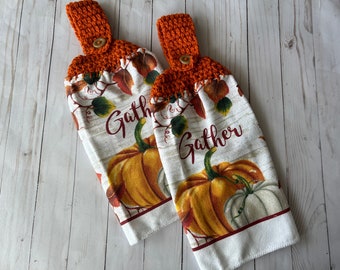 Thanksgiving kitchen towels, Gather Pumpkin towels