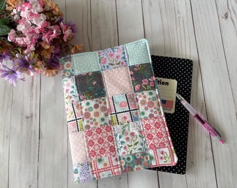 Quilted Snail Patchwork Notebook Cover, Pink and Purple Composition Book Sleeve
