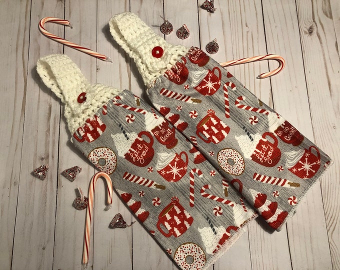 Christmas Kitchen Towels Peppermint Crochet Top Kitchen Etsy