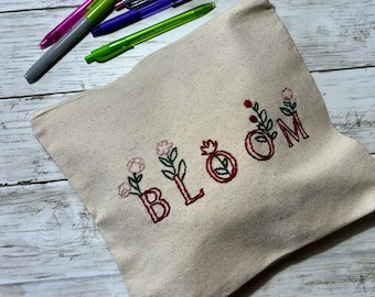 Bloom Travel bag, Hand Embroidered Floral Cosmetic Bag with Zipper