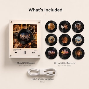 Imán de nevera musical personalizado, imán de tocadiscos NFC personalizado, caja de música con collage de fotos, regalo de nota de voz, regalo de aniversario para él/ella. imagen 3