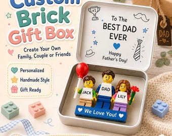 Custom Brick-Style Figure Gift Box, Personalized Family Minifigure Keepsake, Dad Mom Couple Gift, Birthday Anniversary Father’s Day Gift
