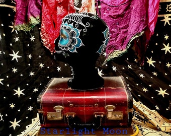 Day Of The Dead Hand Painted Velvet Mannequin Head