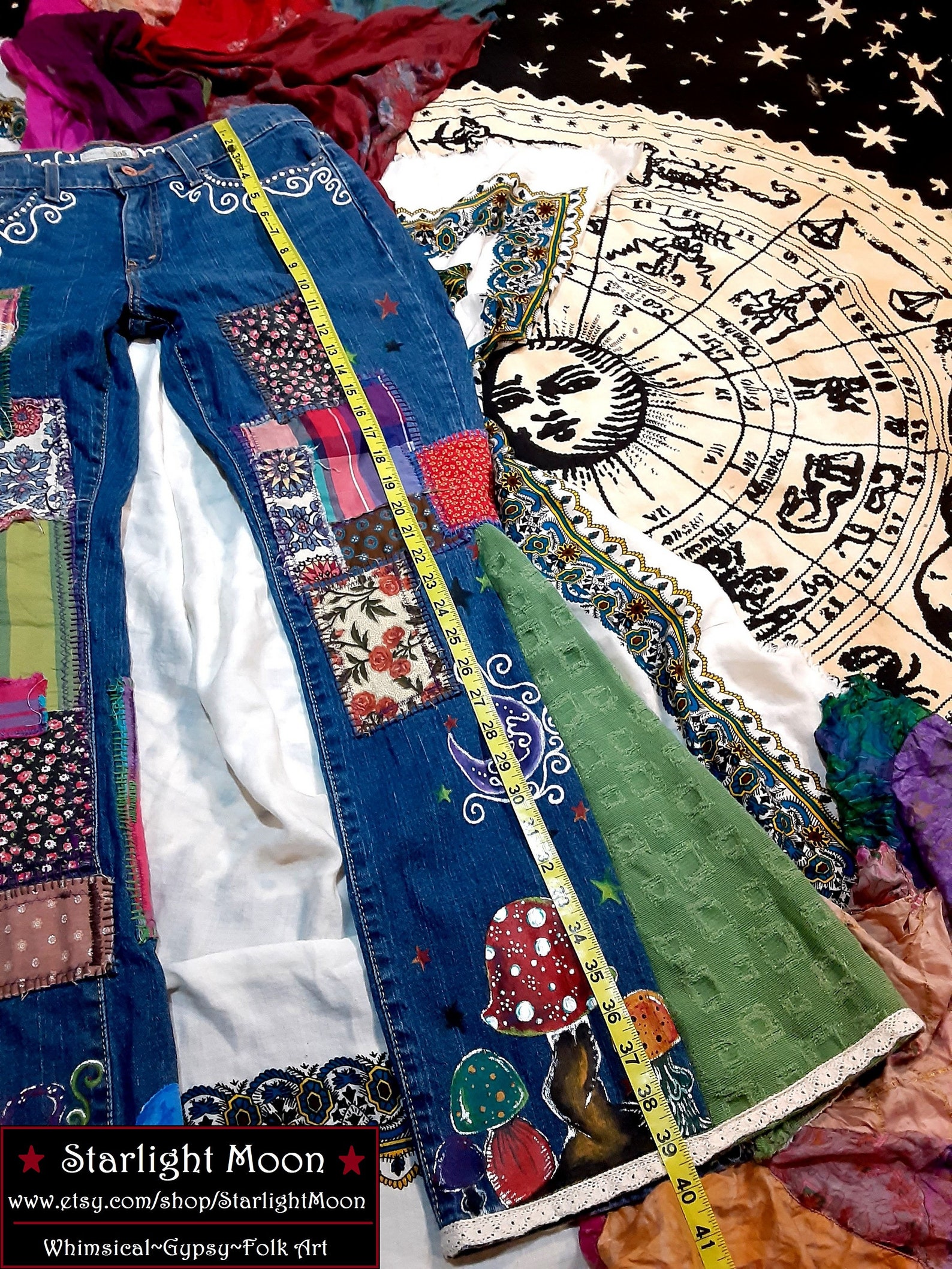 Hand Painted Bohemian Hippie Mushroom Jeans Etsy
