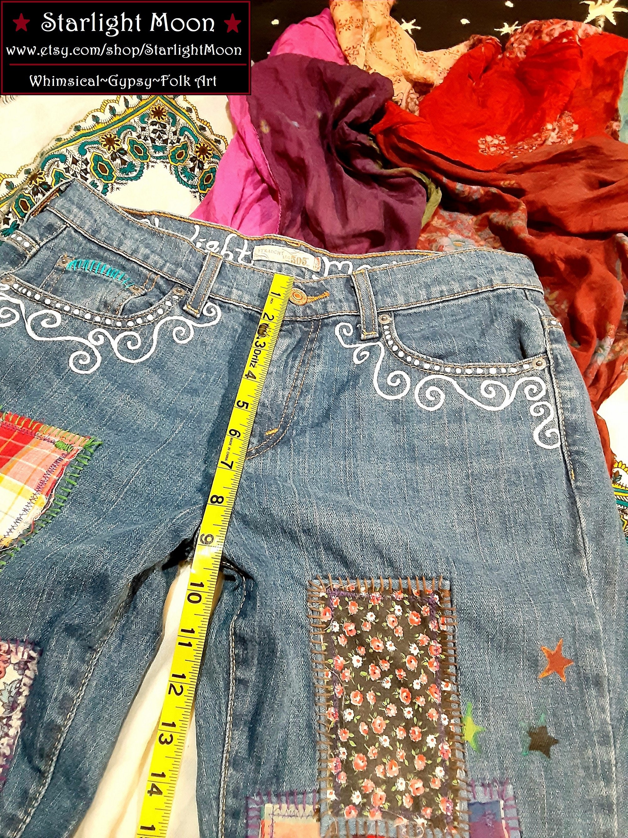 Hand Painted Bohemian Hippie Mushroom Jeans Etsy