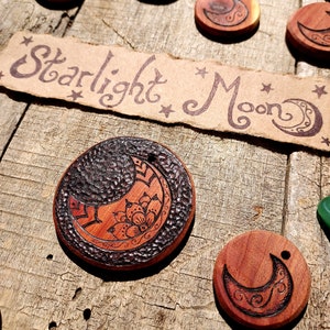 Pyrography Moon Flower Necklace - Etsy