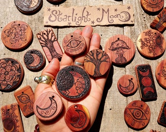 Pyrography Moon Flower Necklace